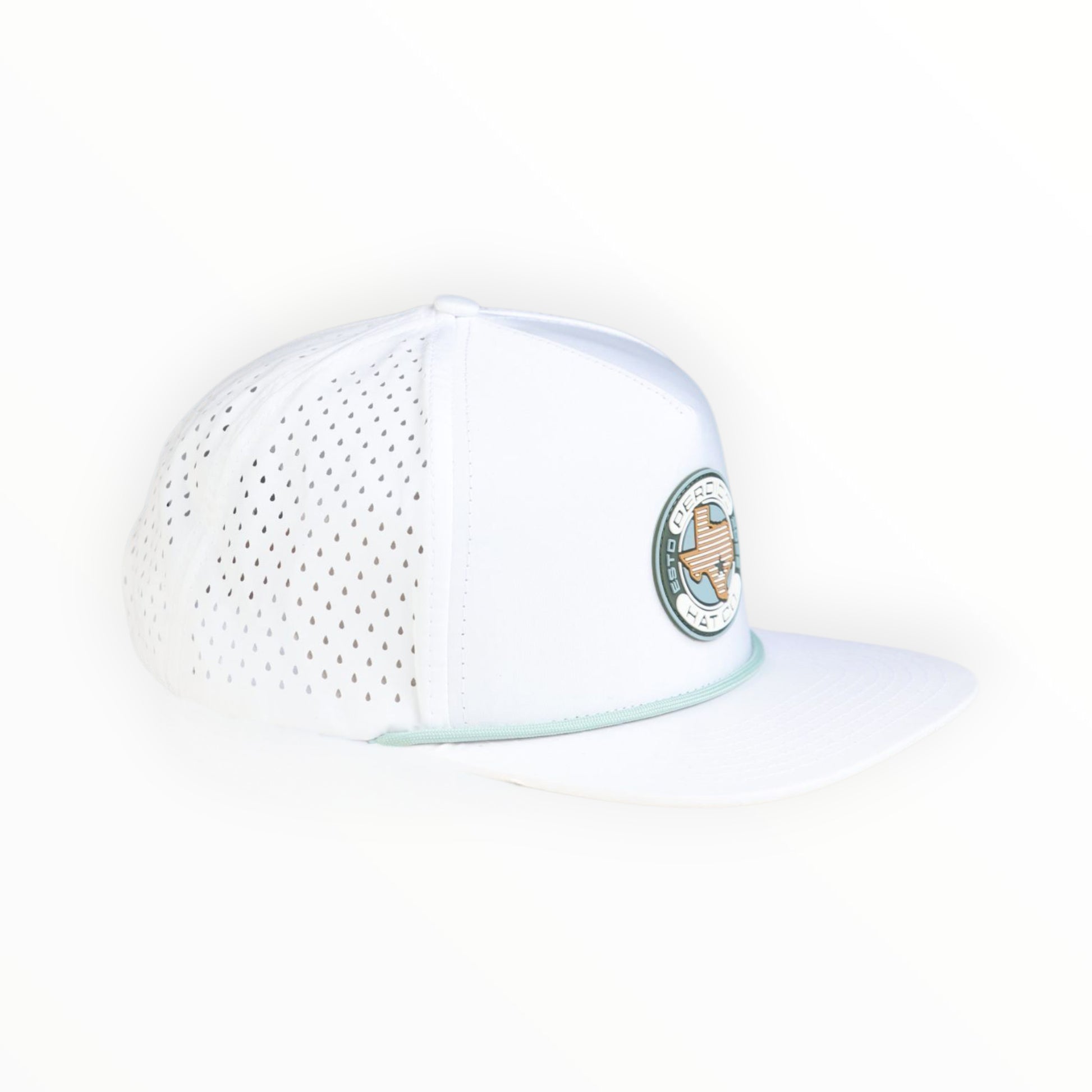 white baseball cap with rubber patch on white background