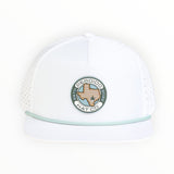 white mesh cap with rubber patch on white background