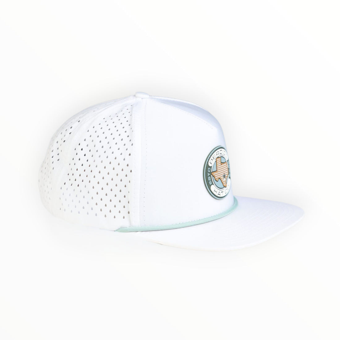 white mesh cap with rubber patch on white background