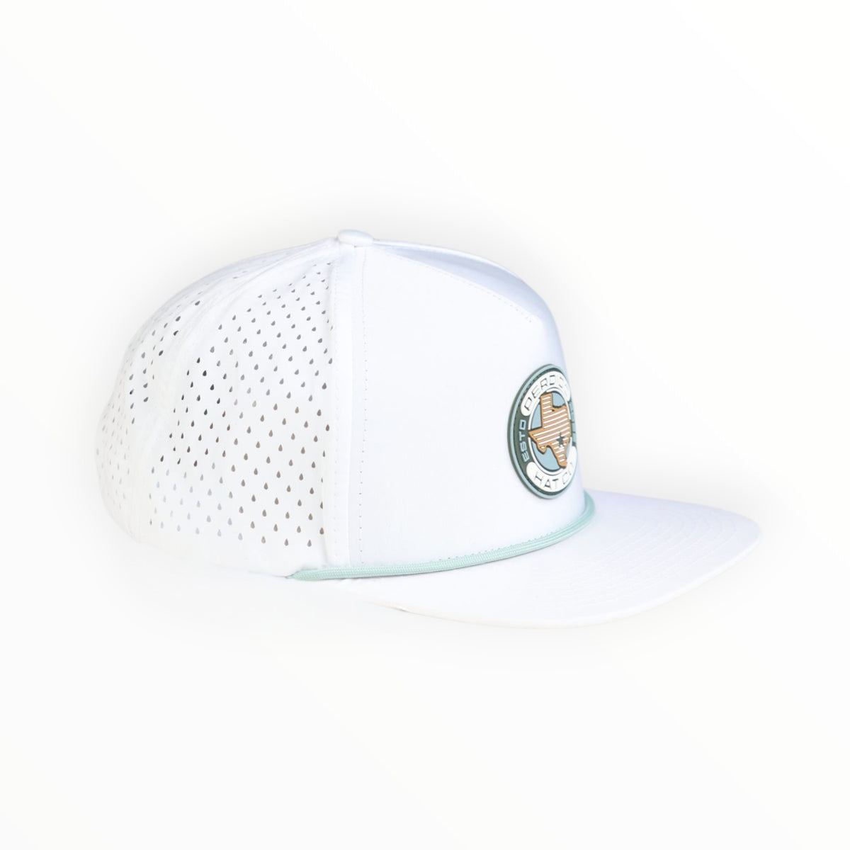 white baseball cap with rubber patch on white background